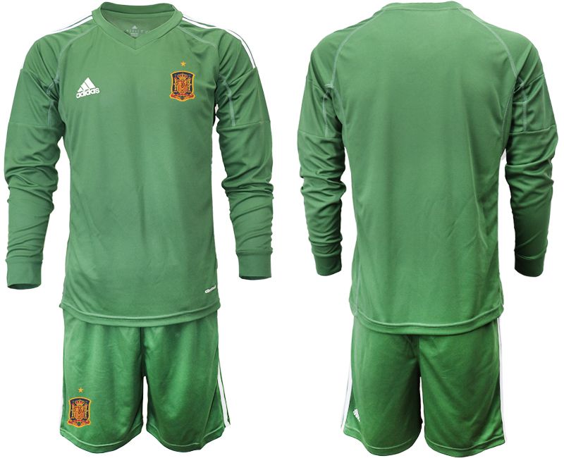 Men 2021 World Cup National Spain army green long sleeve goalkeeper Soccer Jerseys->spain jersey->Soccer Country Jersey